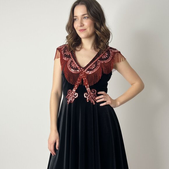 Dreamy Dark Purple Velvet Vintage Dress - Sequined Stunner for Night Out - Picture 1 of 11